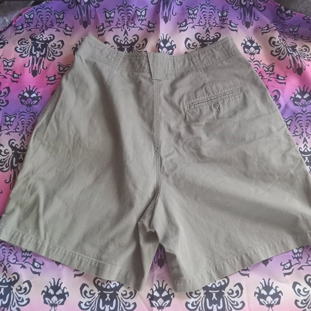 Lizsport Womens Vintage Pleated Dark Khaki Shorts Size 14 Cotton 80s Mom Shorts